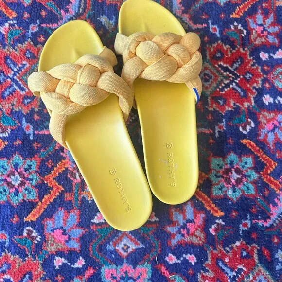ROTHY'S Bubble Slide Slip-On Sandals Women’s Size 12.5 Canary Yellow Retired - Picture 1 of 14